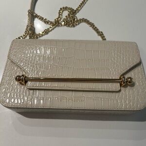 Strathberry Elegant Cream Croc-Embossed Chain Bag